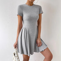 Summer New Womens Fashion French-Style Crew-Neck Short-Sleeve Dress