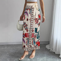 Printed High-Waisted Skirt Womens Fashion Tie-Up Long Dress