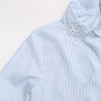 European And American Style Fashion All-match Hollow Embroidered Stripes Short Shirt