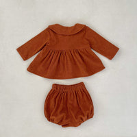 Infant Girl Baby Corduroy Col Claudine Top Corduroy Baby Bloomer 2-piece Set