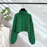 New AutumnWinter Linen Short Turtleneck Outerwear Knitted Floral Sweater For Women