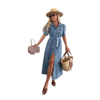 Women's Short-sleeve Denim Midi Skirt