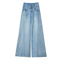 Hot-stone Embellished Wide-leg Flared Denim Jeans For Women Loose Fit In Washed Blue