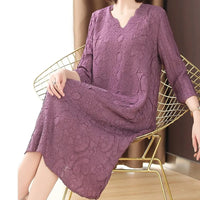 Fashionable V-neck Embroidered Mid-length Loose A-line Dress