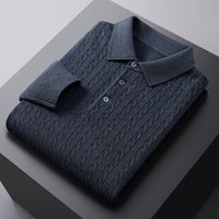 Autumn New Twisted Floral Polo Long Sleeve Loose Casual Bottoming Sweater For Men