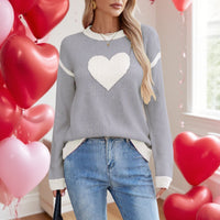 Female With Hearts Peach Round Neck Sweater