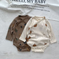 Printed Apple Leaf Placket Long-sleeve Jumpsuit Male And Female Baby Adjustable Buckle Romper