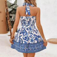 Printed Sexy Off-Shoulder Halter Dress Women