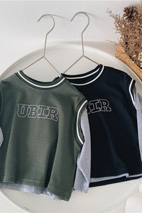 Boys' Spliced Sleeve Two Piece Crew Neck