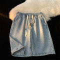 Men's Hong Kong Style Distressed Loose Elastic Waist Denim Shorts