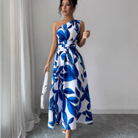 Womens Printed Off-the-Shoulder Slit Dress
