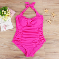 Women's Solid Color Pleating One-piece Swimsuit