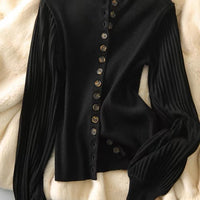 Retro Elegance Patchwork Stand-up Collar Knitted Cardigan
