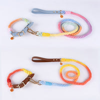 Cotton Rope Woven Leather Pet Leash Collar Set Medium Large Dog Walking