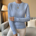 Solid Color Hollow Elegant Round Neck Long Sleeve Sweater