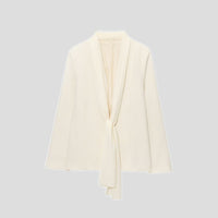 Women's Thin Scarf Turn-down Collar Coat High Waist Straight Pants