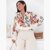 Loose Long Sleeve Printed Shirt Top