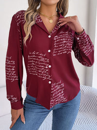 Women's Casual Versatile Letter Print Notched Lapel Long Sleeve Shirt