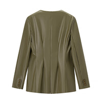 Women's Long-sleeved V-neck Leather Jacket