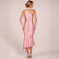 Womens Sexy Halterneck High-End Stretch Satin Hip-Hugging Dress With Flowing Ribbons