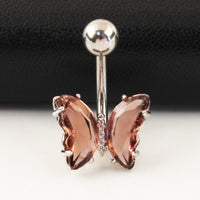 Short Titanium Steel Zircon Small Butterfly Anti-allergy Navel Stud