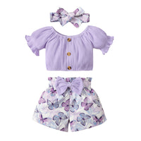 Baby Cute Printed Shorts Suit Short Sleeve T-shirt Pants Headscarf Three-piece Set
