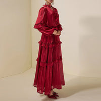 Women's Ruffled Panel Long-Sleeve Elegant Chiffon Dress