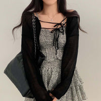 Shawl Tie-front Top Korean Style Solid Color Sweater