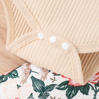 European And American Suspenders Cotton Open Crotch Bottom-covering Rompers Flower Printed Trousers With Headdress Set
