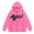 Letter Flocking Embroidery Hooded Cardigan Sweater
