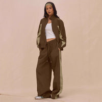 Stylish Womens Striped Zip-Up Jacket And Lace-Up Pants Set