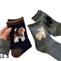 Thickened Contrast Color Mid-calf Puppy Flocking Boneless Wool Socks