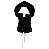 Womens Fashionable Sexy Strappy Cardigan With Faux Fur Collar T-Shirt