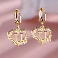 European And American Golden Heart-shaped Letter Earrings