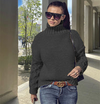 Loose Cable-knit Solid Color Turtleneck Sweater For Women