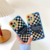 Ins Retro Lattice Love Bracket Phone Case