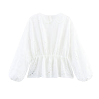 Women's Embroidered Lantern Sleeve Waist-controlled Top