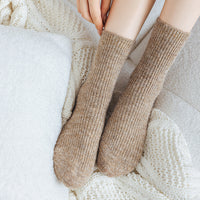 Solid-color, Fleece-lined, Extra-thick Warm Wool Socks For Women