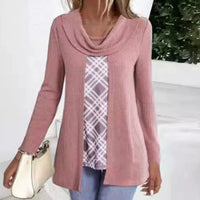Fashionable Solid-Color Turtleneck Base-Layer Fake Two-Piece T-Shirt