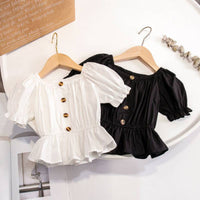Girls' One-shoulder Puff Sleeve Top Korean Style