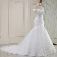High Waist White Temperament Dream Lace Mid-waist Long Tail V-neck Wedding Dress