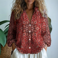 Ethnic-style Geometric-print Long-sleeve Womens Shirt