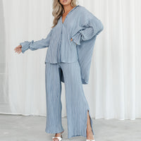 Fashion Suit Pleated Shirt Long Sleeve Split Pajamas Two-piece Set