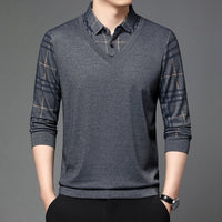 Fake Two-piece Lapel Long-sleeved Men's T-shirt