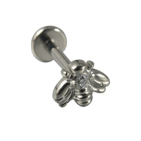 G23 Titanium Personality Straight Rod Flat Bottom Labret Inlaid Zircon Bee Labret Ear Studs Tongue Pin DIY Piercing Earrings