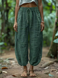 Elastic-waist Drawstring Pants With Patch Pockets And A Lantern-leg Silhouette