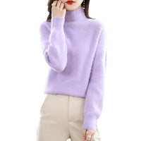 Mink Sweater Women's Half Turtleneck Loose Thick Short