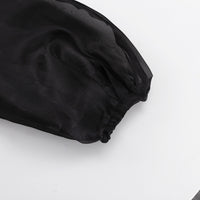Black Sheer Puff Sleeve V-neck Tie-front Top