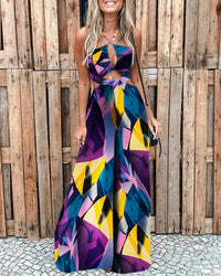 Halter Sling Casual Hollow Wide-leg Jumpsuit