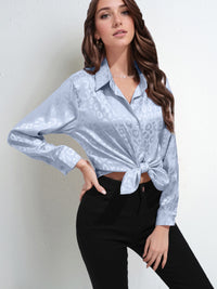 Women's Faux Silk Shirt Top Long Sleeve
